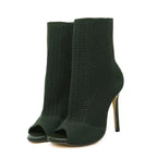 Damen Strick-Ankle Boots mit Peep-Toe und eleganten Absatz R&B