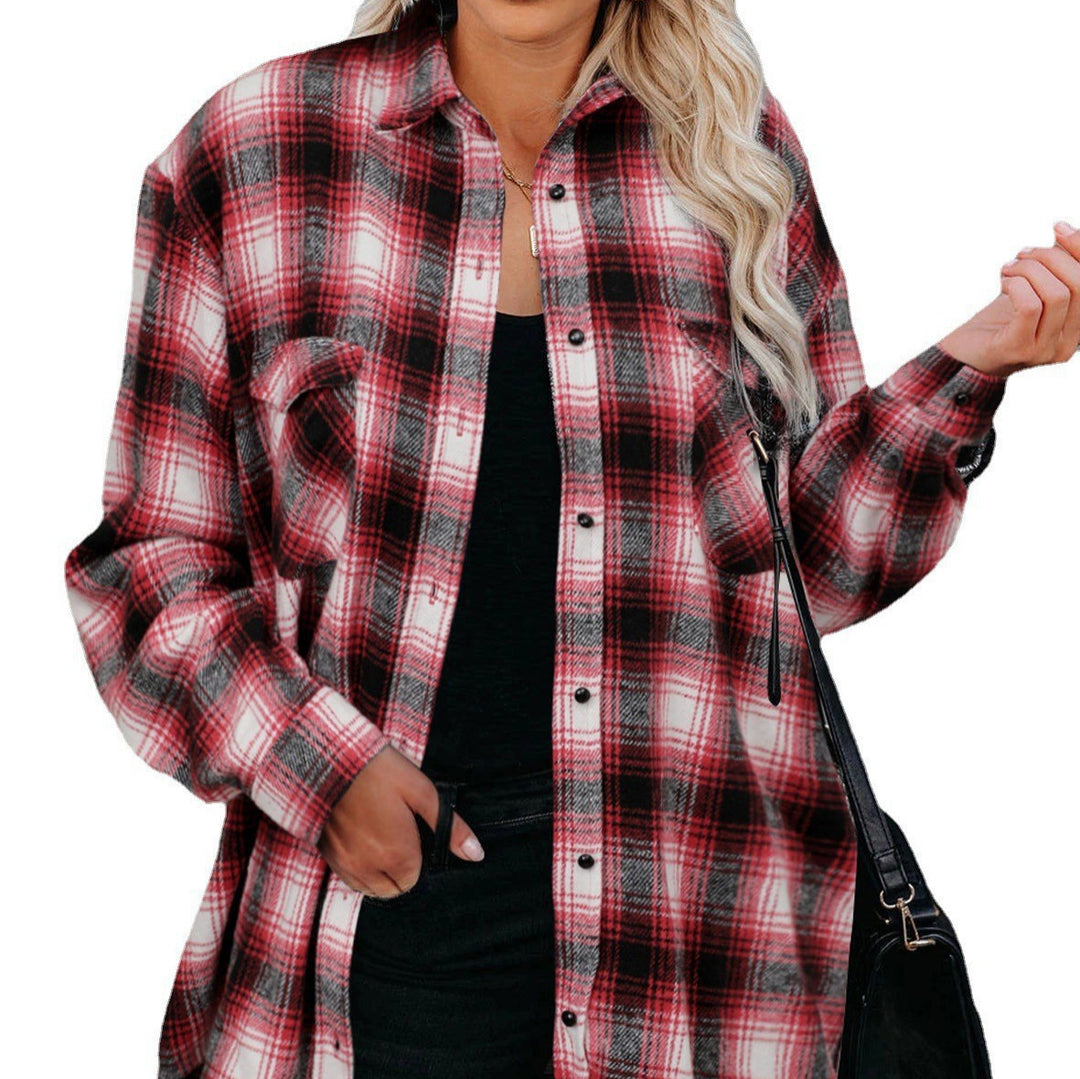 Damen Karierte Flanellbluse mit Brusttaschen und bequemer Passform R&B