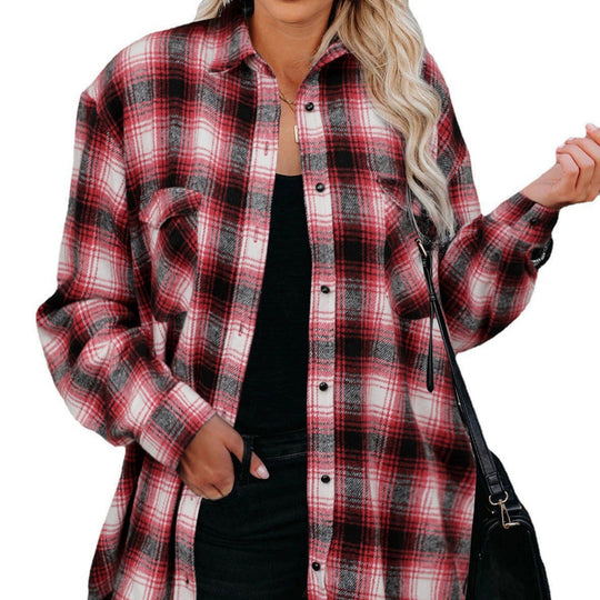 Damen Karierte Flanellbluse mit Brusttaschen und bequemer Passform R&B