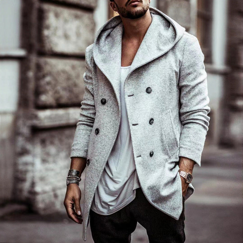Herren eleganter Mantel mit Kapuze R&B