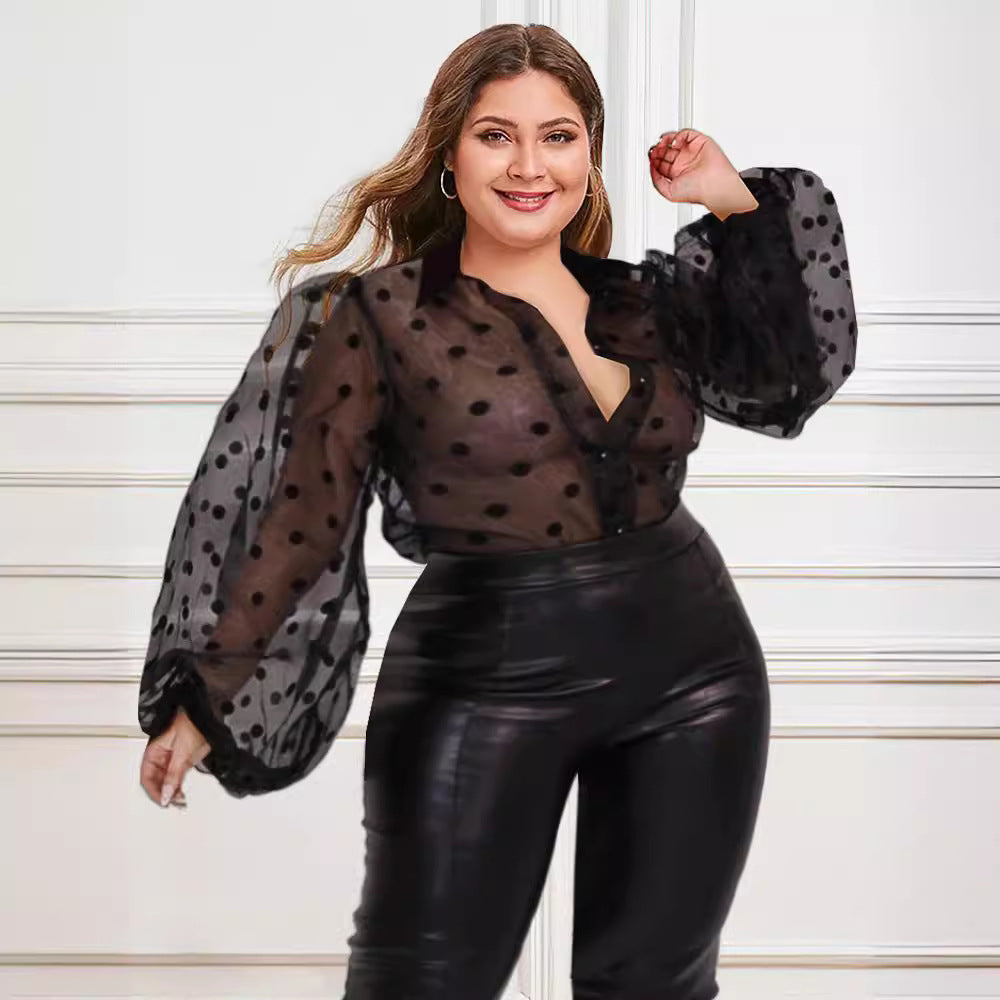 Damen Bluse mit transparenten Puffärmeln und Modellkragen R&B