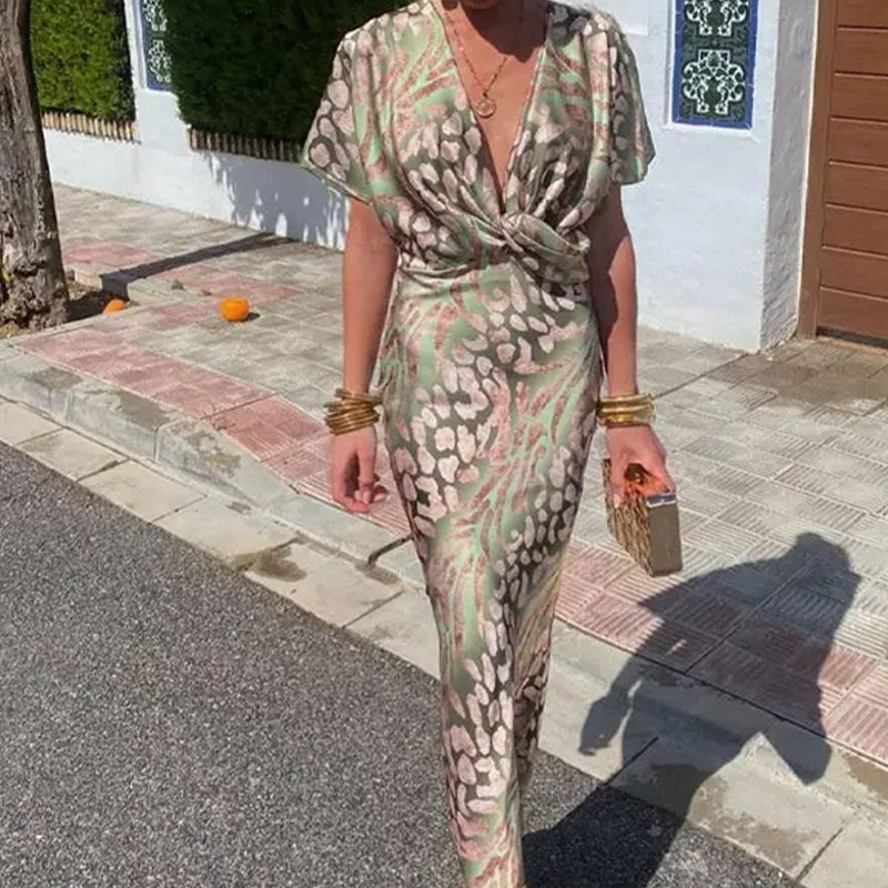 Damen Elegantes Wickelkleid mit tiefem V-Ausschnitt und fließendem Schnitt R&B