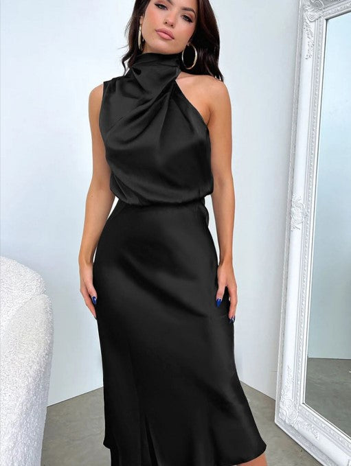 Damen Elegantes Etuikleid mit asymmetrischem Kragen und fließendem Schnitt R&B