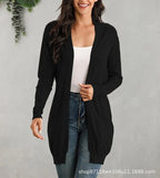 Damen Lange Strickjacke mit offenen Front und praktischen Taschen R&B