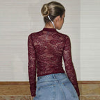 Damen Elegantes Spitzenoberteil mit hochgeschlossenem Design und floralem Muster R&B