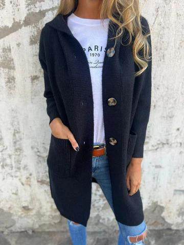 Damen kuschelige Strickjacke mit Kapuze und großen Taschen R&B