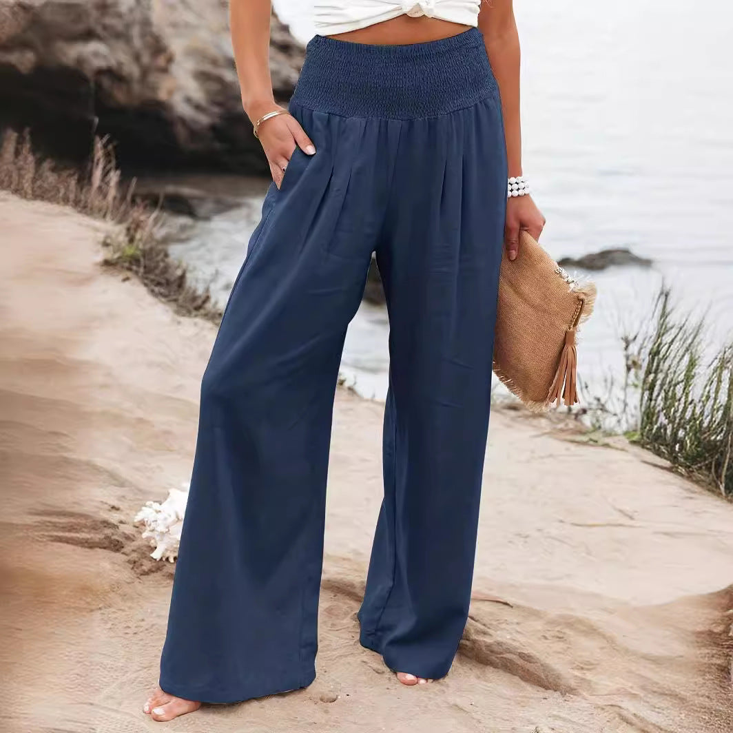 Damen weite Leinenhose mit elastischem Bund R&B