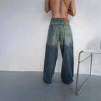Damen Weit geschnittene Jeans mit modischem High-Waist Design und einzigartiger Waschung R&B