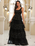 Damen Elegantes Schichtkleid mit Glitzerakzenten und Tülldetails R&B