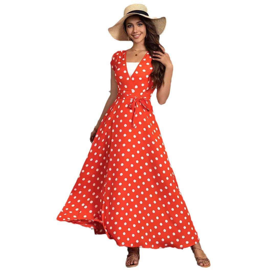 Damen Maxikleid mit schmeichelndem Wickeldesign und modernen Punkten R&B