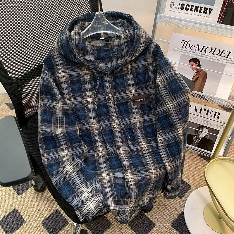 Damen Karo-Hemdjacke mit Kapuze