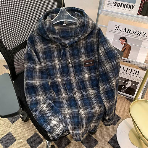 Damen Karo-Hemdjacke mit Kapuze R&B