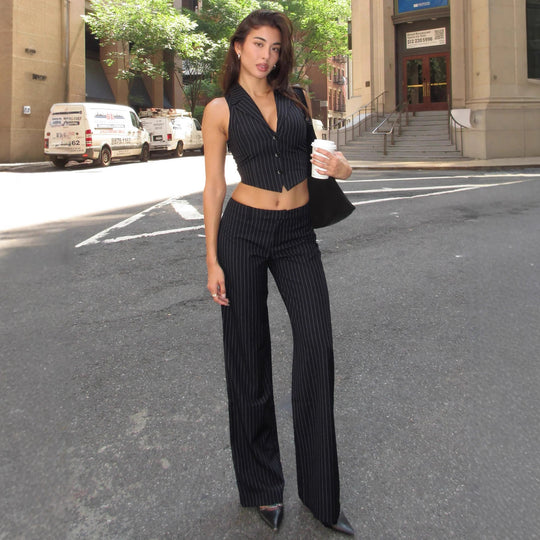 Damen Bustier-Oberteil mit feinen Streifen und eleganten Knopfdetails R&B