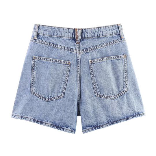 Damen Jeansshorts im lässigen Vintage-Stil mit hohem Bund und seitlichen Schlitzen R&B