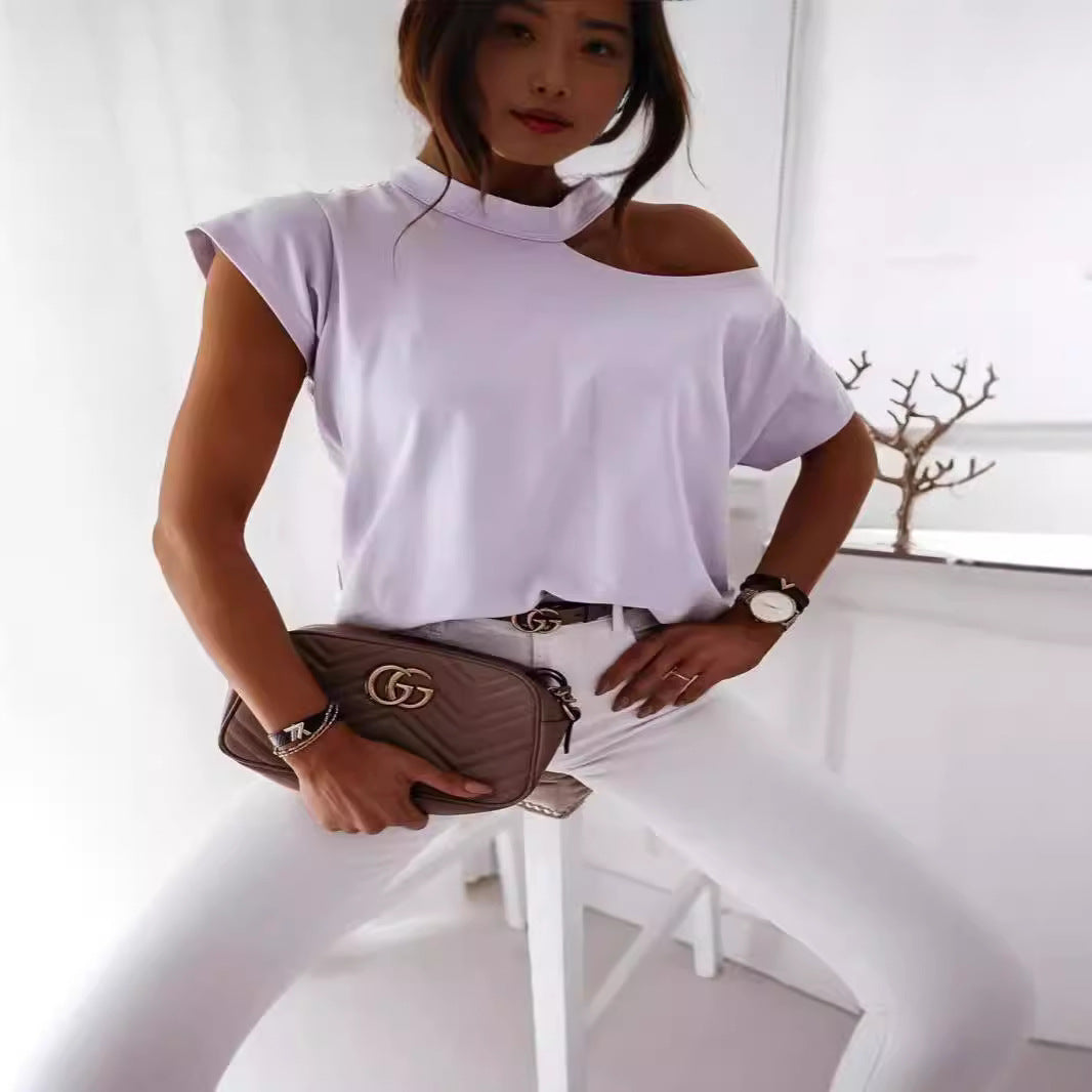 Damen Off-Shoulder T-Shirt mit modernem Schnitt und bequemen Ärmeln R&B