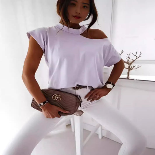 Damen Off-Shoulder T-Shirt mit modernem Schnitt und bequemen Ärmeln R&B