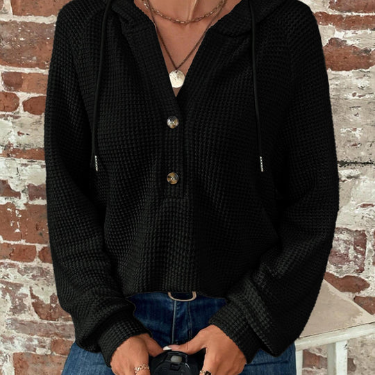Damen lässiger Kapuzenpullover mit Knopfdetails und strukturiertem Gewebe R&B