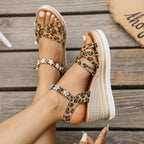 Damen Wedge-Sandalen mit dekorativen Riemen und modischem Leopardenmuster R&B