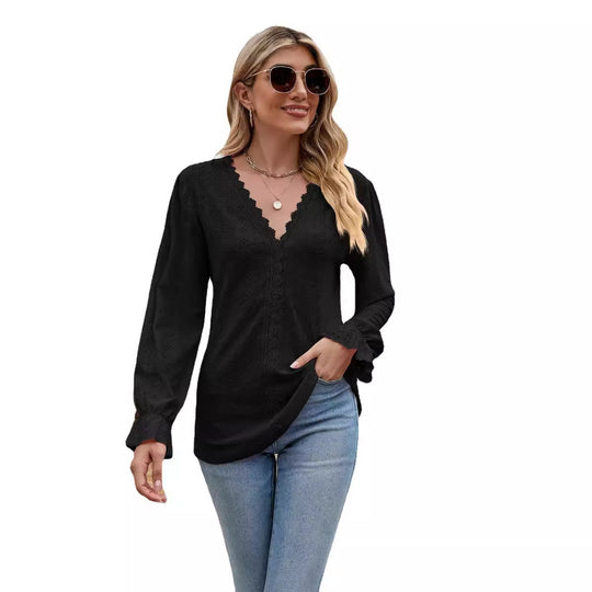 Damen Spitzenbluse mit V-Ausschnitt R&B