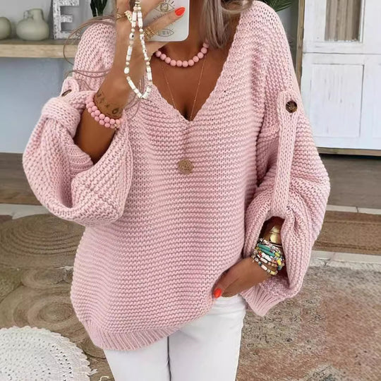 Damen Grober Strickpullover mit V-Ausschnitt R&B