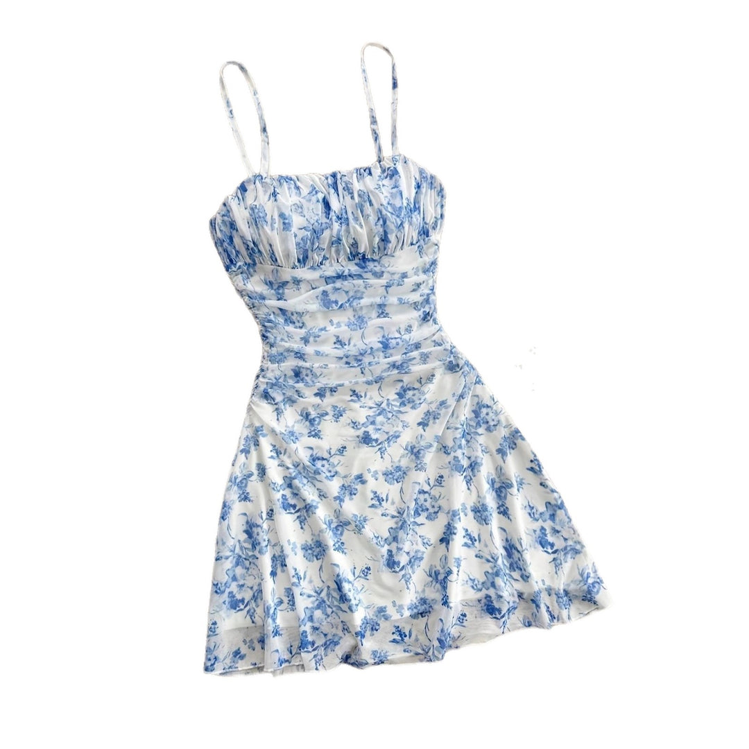 Damen Sommerliches Blumenkleid mit Spaghetti-Trägern und Raffungen R&B