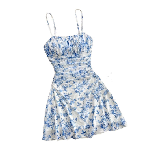 Damen Sommerliches Blumenkleid mit Spaghetti-Trägern und Raffungen R&B