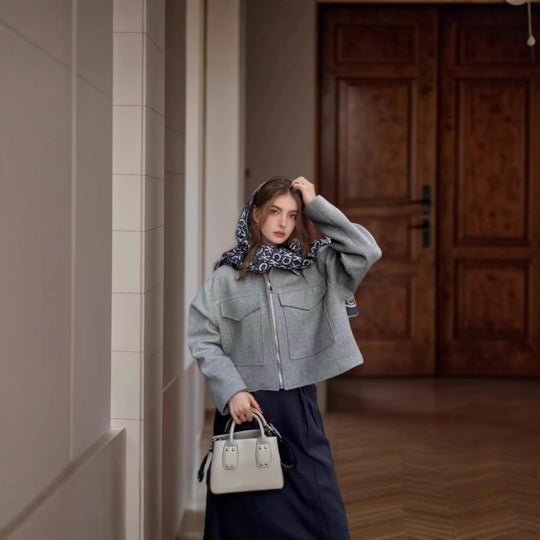Damen lässige Overshirt-Jacke mit Taschen und Reißverschluss R&B