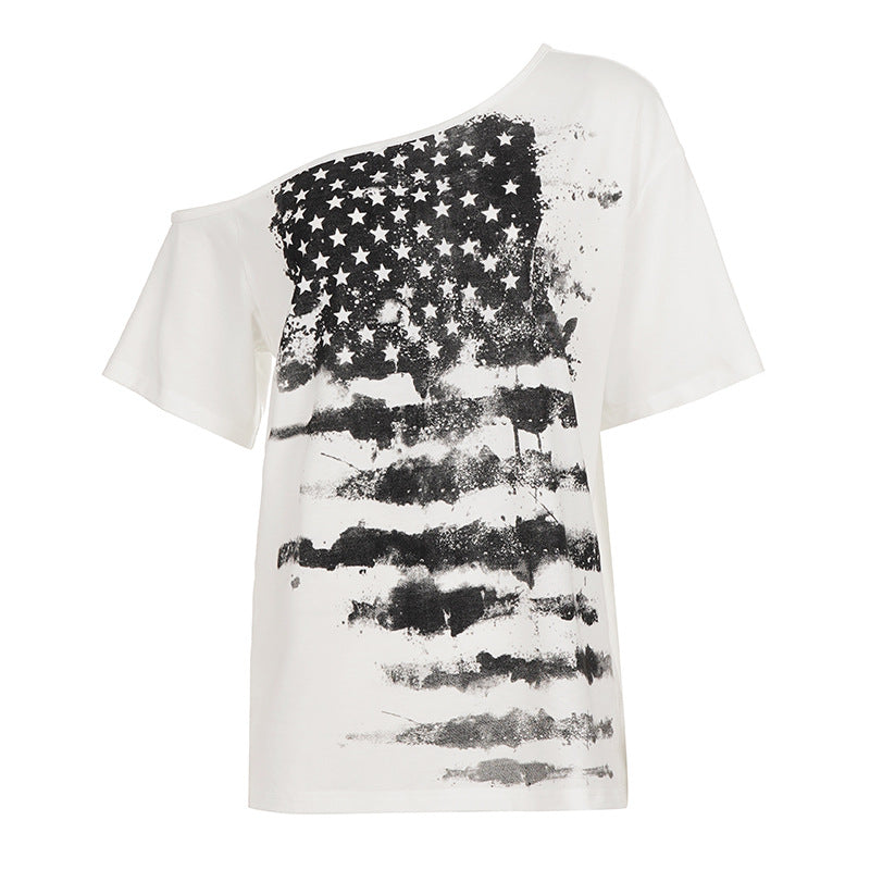 Damen Oversized T-Shirt mit asymmetrischem Schnitt und grafischem Sterneprint R&B