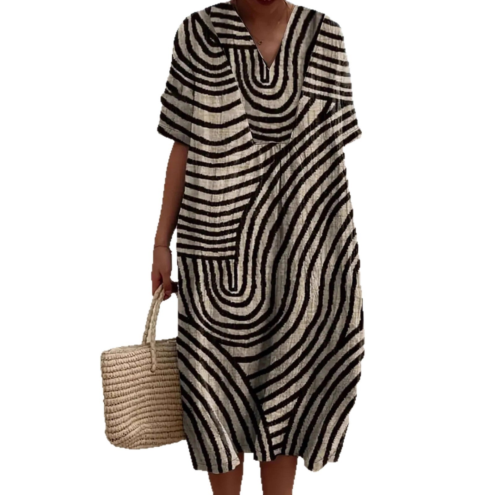 Damen Tunika-Kleid mit lässigem Streifenmuster und weit geschnittenem Design R&B