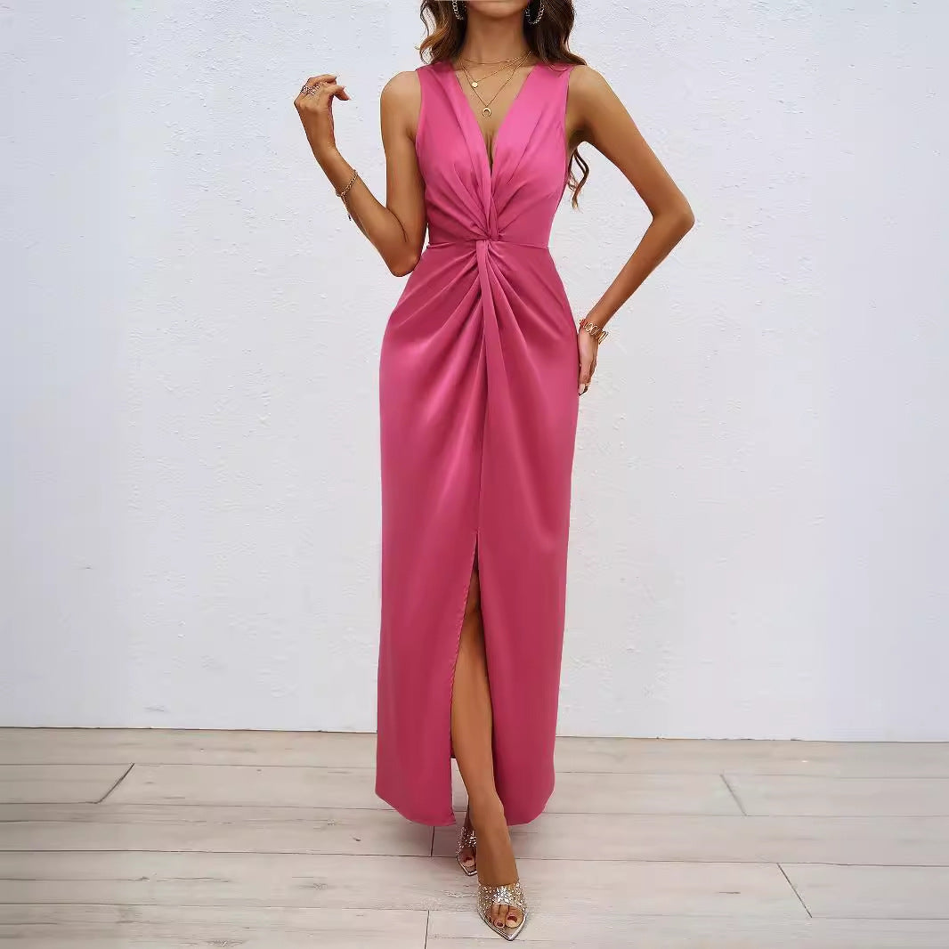 Damen Langkleid mit elegantem Wickeldesign und figurbetontem Schnitt R&B