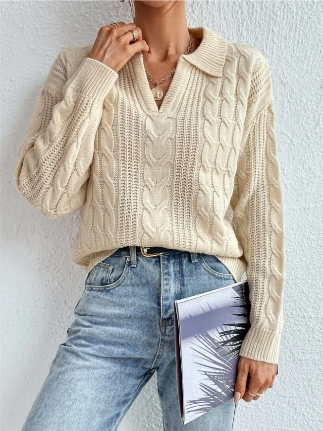 Damen Grobstrickpullover mit V-Ausschnitt und soften Struktur R&B