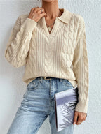 Damen Grobstrickpullover mit V-Ausschnitt und soften Struktur R&B