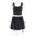 Damen modisches Crop-Top und Rock Set mit Raffungen und Bindedetails R&B