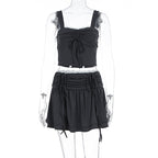Damen modisches Crop-Top und Rock Set mit Raffungen und Bindedetails R&B