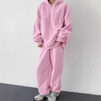 Damen Fleece Lounge-Set mit weiten Beinen und Kapuze R&B