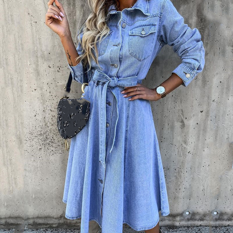 Damen Jeanshemdkleid mit Taillengürtel R&B