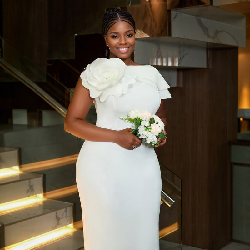 Damen elegantes Etuikleid mit floralem Akzent und Schulterdesign R&B