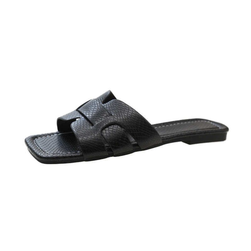 Damen modische Riemchen-Pantoletten mit elegantem Schlangenleder-Design R&B
