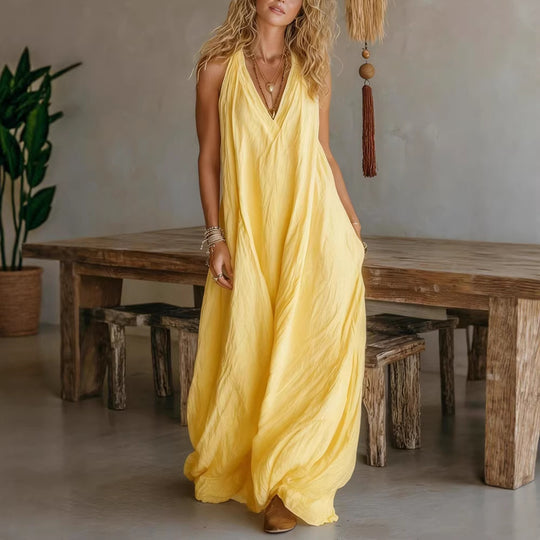 Damen Lässiges Maxi-Kleid mit asymmetrischem Schnitt und geeignetem V-Ausschnitt R&B