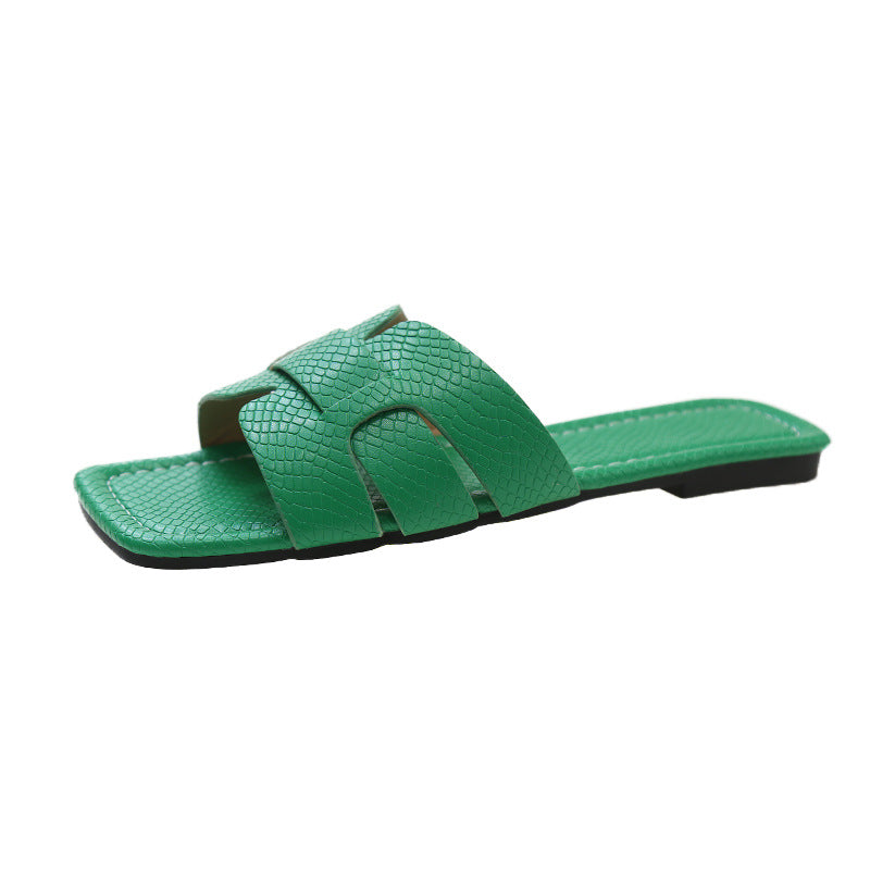 Damen modische Riemchen-Pantoletten mit elegantem Schlangenleder-Design R&B