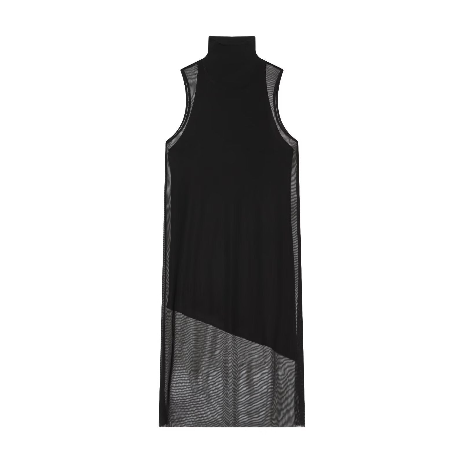 Damen Langarm Kleid aus transparentem Mesh-Material mit Stehkragen R&B