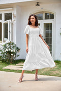 R&B | Plissee-Kleid mit quadratischem Ausschnitt und Neckholder-Blasenärmeln