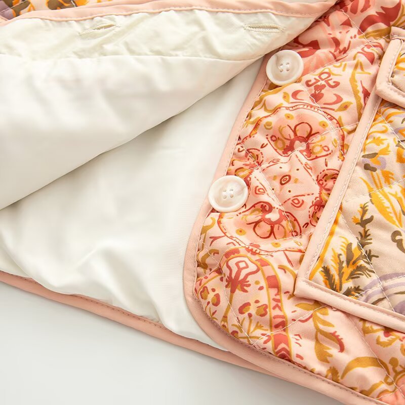 Damen gesteppte Übergangsjacke mit floralem Muster und praktischen Taschen R&B