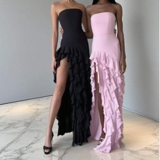 Damen Elegantes und asymmetrisches Abendkleid mit Rüschendetails R&B