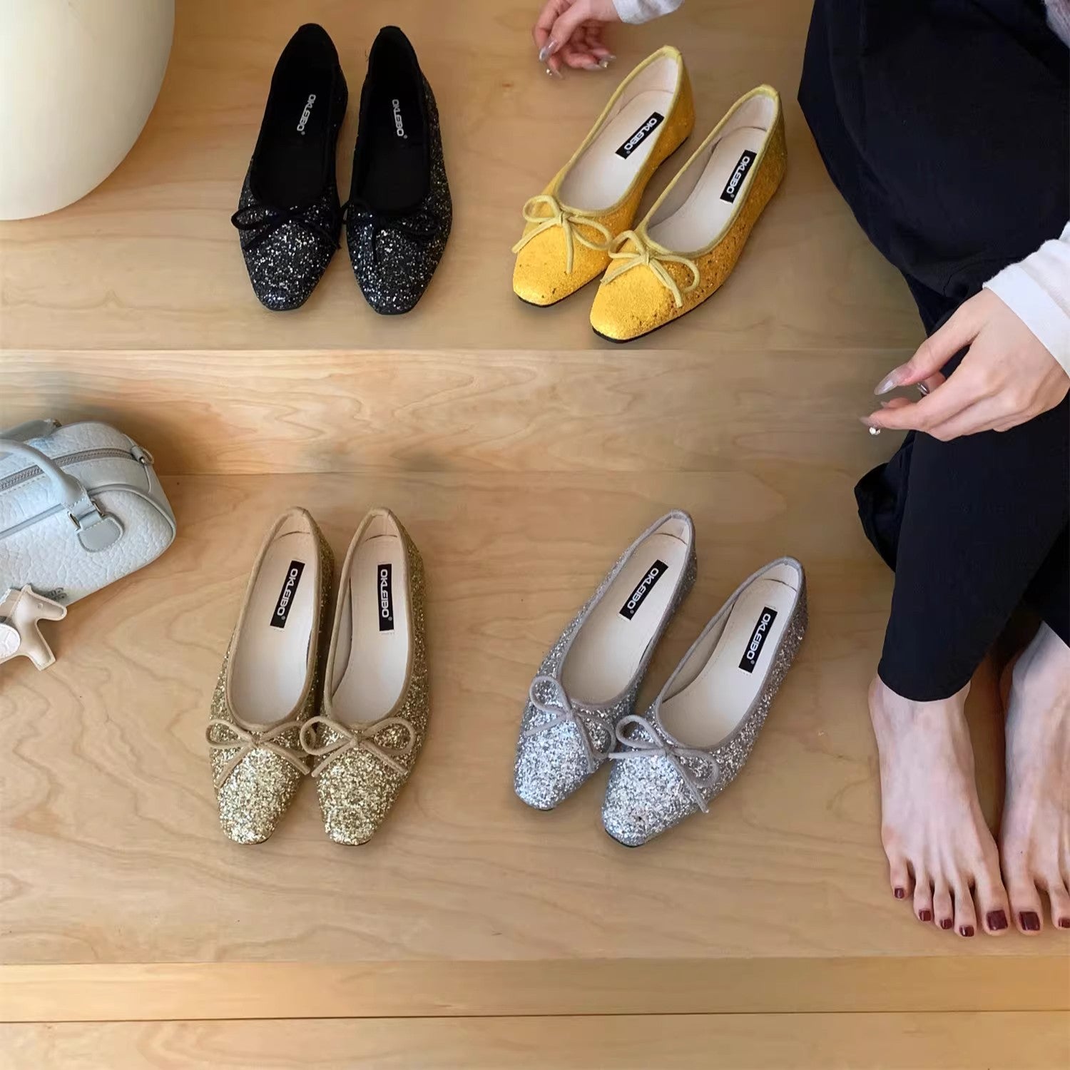 Damen Glitzernde Ballerinas mit eleganter Schleife und komfortabler Innensohle R&B