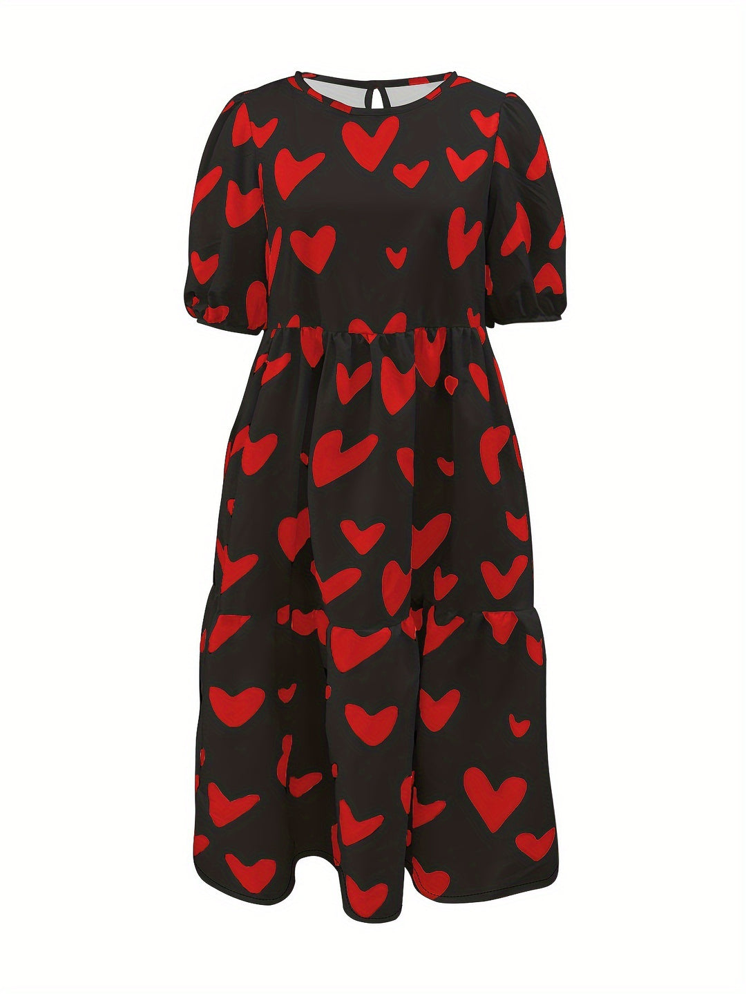 Damen Minikleid mit modernem Herzmuster und luftigen Ärmeln R&B