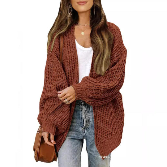 Damen Empfindlicher Grobstrick-Cardigan mit schillernden Ärmeln R&B