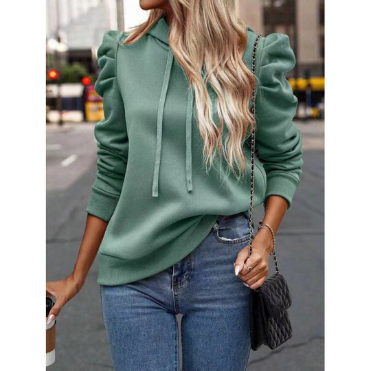 Damen modischer Kapuzenpullover mit Puffärmeln und praktischen Taschen R&B