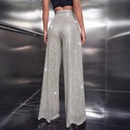Damen Glänzende Weite Hose im festlichen Design R&B