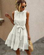 Damen luftiges Sommerkleid mit tailliertem Bund und Rüschendetails R&B